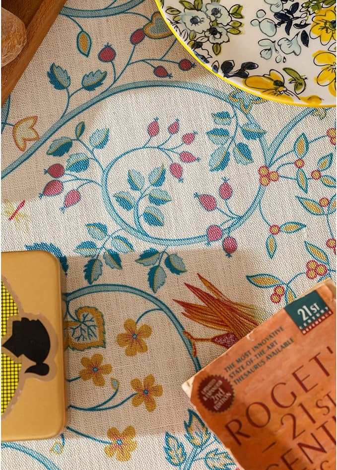 patdrea Designer Vintage French Rectangular Tablecloth, Floral Birds Pattern - Image 5