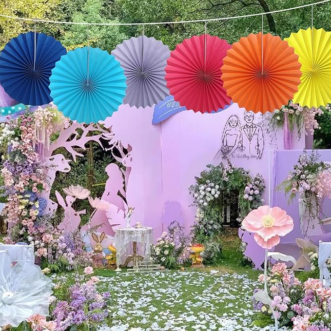 BARTHEW Blue Birthday Decorations, DIY Blue Paper Fans Hanging Decoration - Image 7