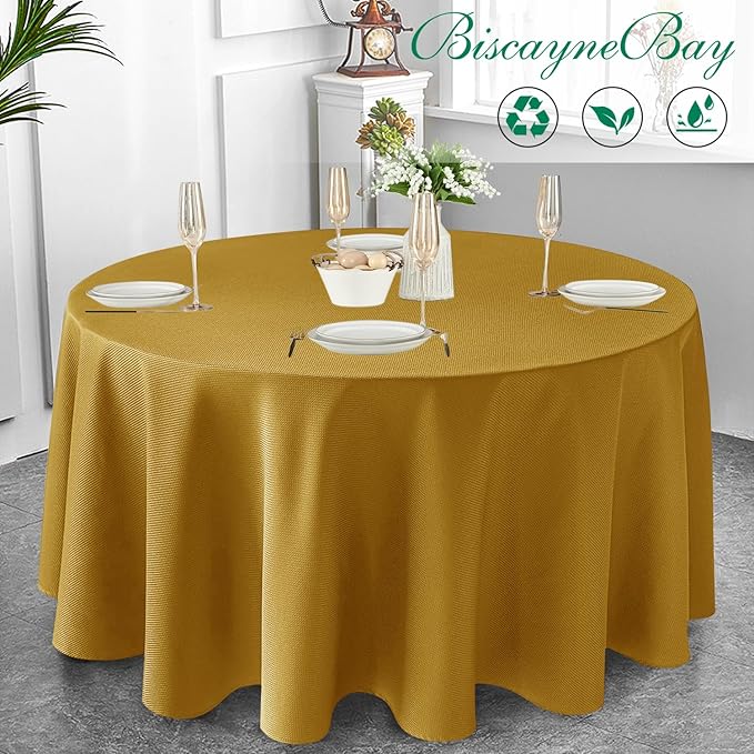 Biscaynebay Textured Fabric Round Christmas Table Cloths 108", Parties etc. - Image 6