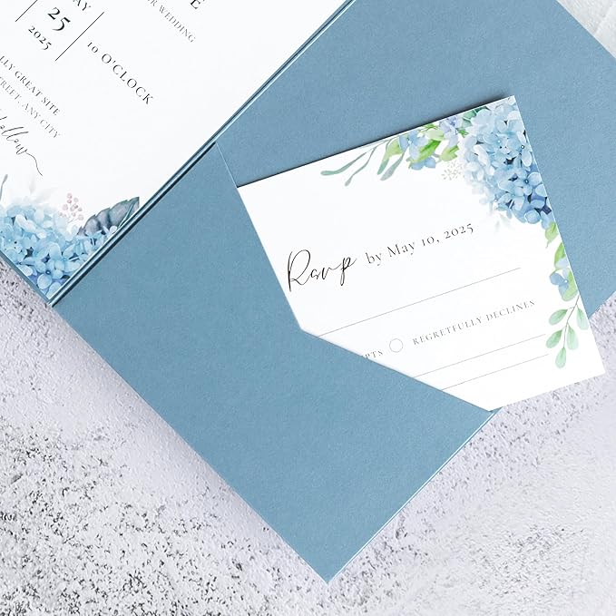 20 Pcs 5.12x7.1'' Sparkle Dusty Blue Tri-fold Laser Cut Wedding Invitation Cards - Image 8