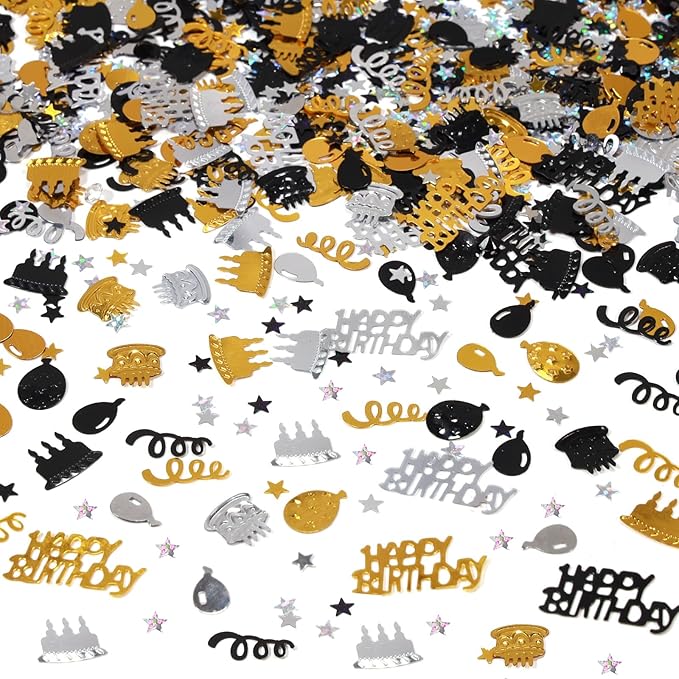 Gold and Black Happy Birthday Confetti, Baby Shower, DIY Arts and Crafting by KALOR
