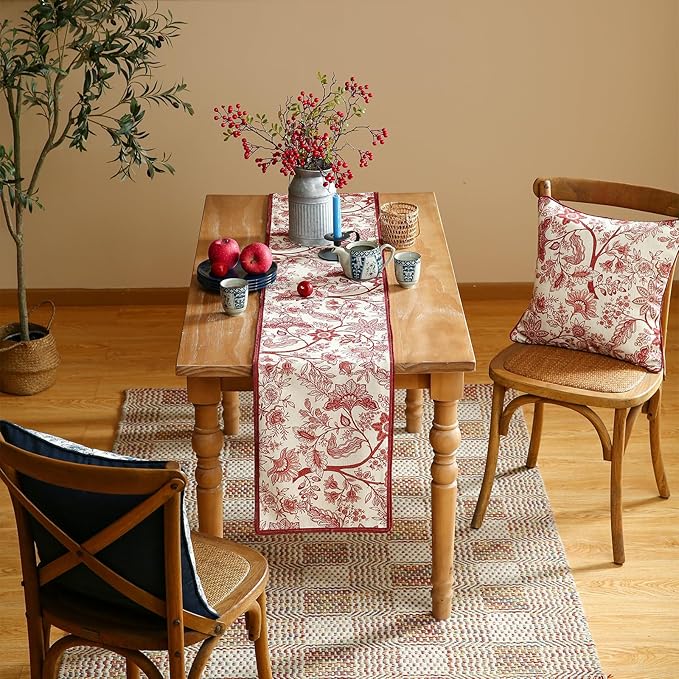 ISAENNE Designer Chinoiserie Elegant Linen Table Runner 87 Inches Long - Image 6