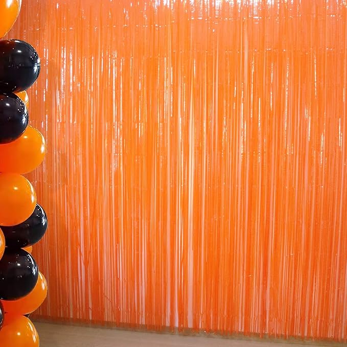 4Pack Orange Fringe Backdrop Curtains Orange Streamers by EUFARS