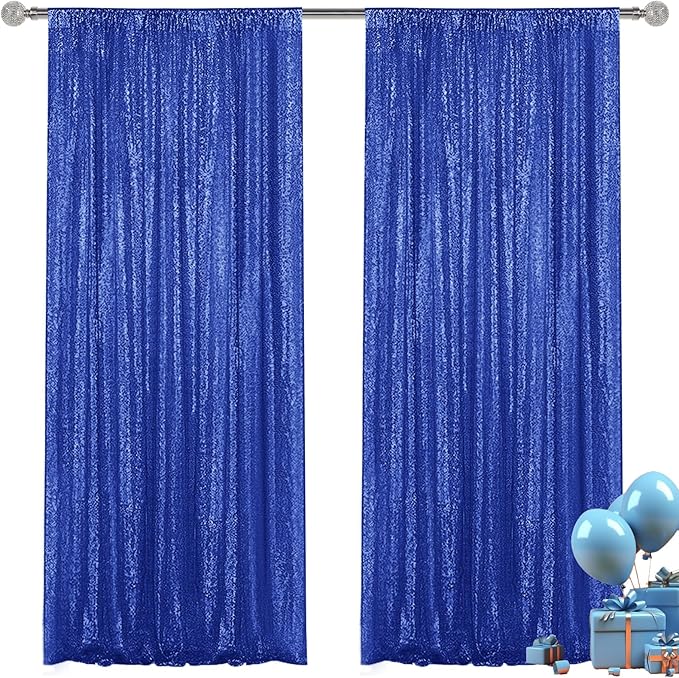 Navy Blue Sequin Backdrop Curtain 2 Pieces 2FTx8FT Glitter Photography Backdrop by Unknown