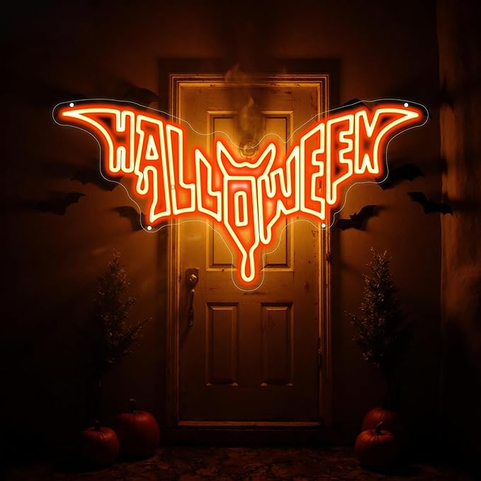 Halloween Bat Shaped Neon Sign Spooky Red LED Wall Decor - Image 5