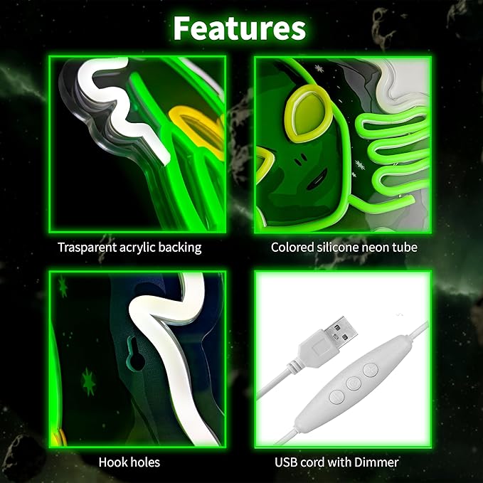 Alien Neon Sign, Dimmable Green Alien Led Neon Lights - Image 3