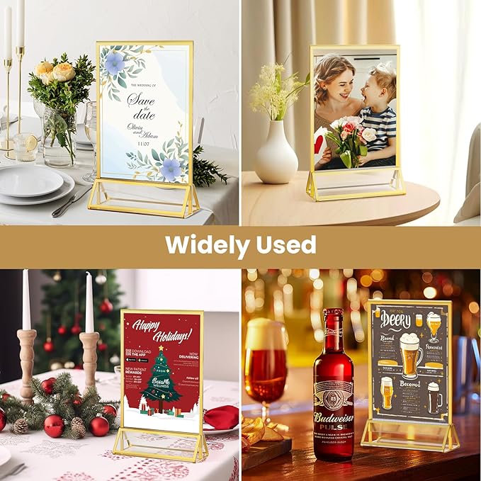 Acrylic Sign Holder 4X6 Gold Picture Frame Double-Sided Acrylic Frames - Image 7