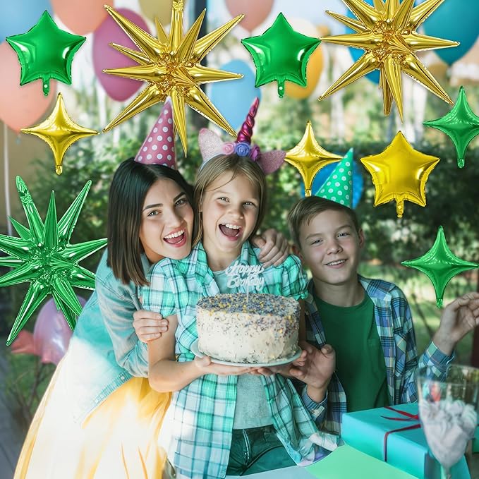 Gold Green Star Balloon - Image 6