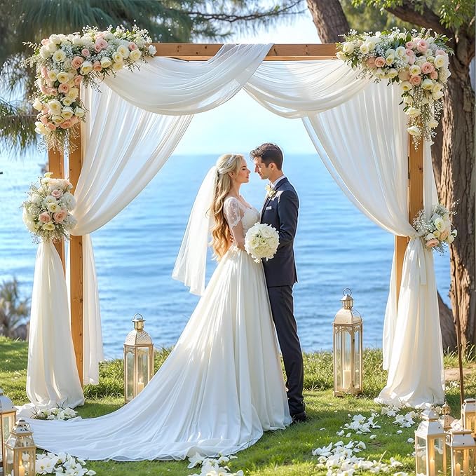 Wedding Arch Draping Fabric, 2 Panel 28" x 19Ft White Arch Drapery Sheer - Image 5
