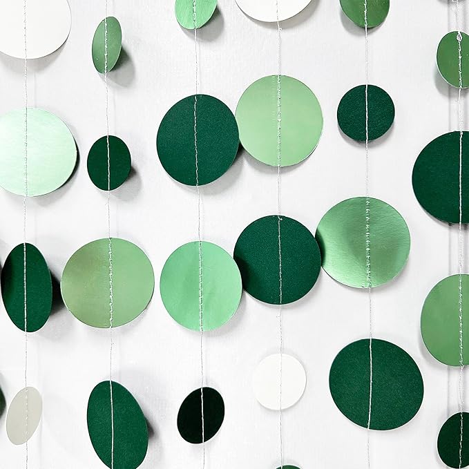 46 Ft Sage Green Party Decorations Metallic Sage Green White Polka Dots - Image 4