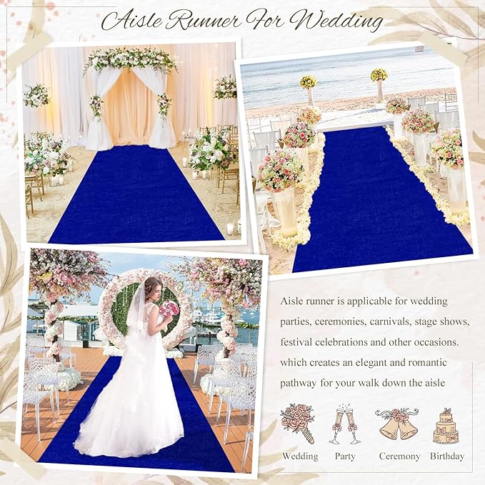 MODFUNS Royal Blue Aisle Runner Wedding Runner Aisle 4x25ft Velvet Fabric - Image 6