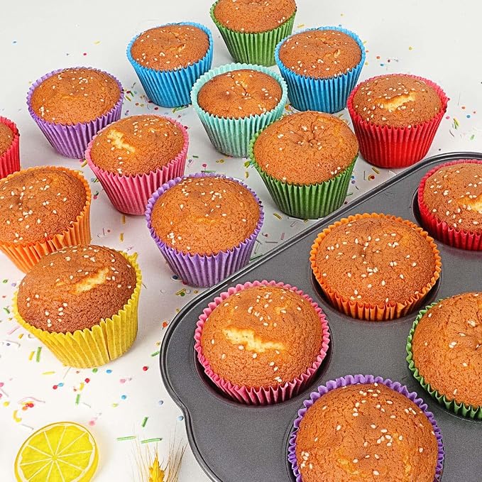 Gifbera Bright Rainbow Jumbo Cupcake Liners 400-Count, Large Solid Colorful - Image 3