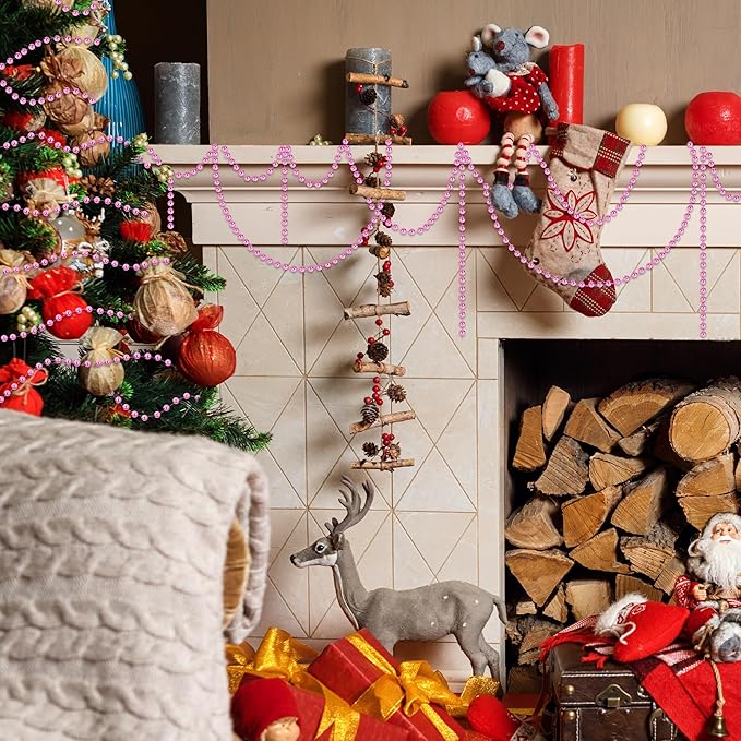 100 FT Pink Christmas Tree Beads Garland, Plastic Xmas Tree Beads Trim Chain - Image 5
