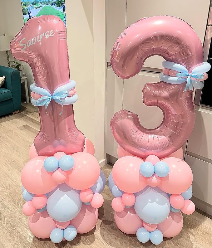 Big 13th Birthday Balloons, 40 Inch Pastel Pink Number 1 & 3 Helium Foil - Image 4