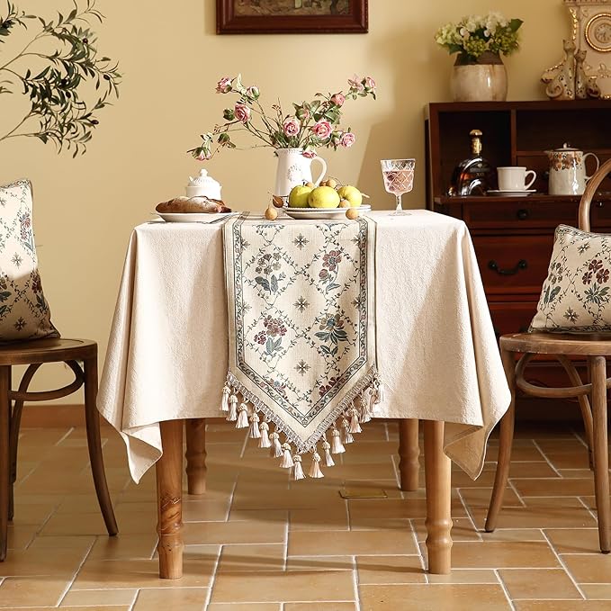 patdrea Designer Vintage Floral Linen Extra Long Table Runner 118 Inch Long - Image 3