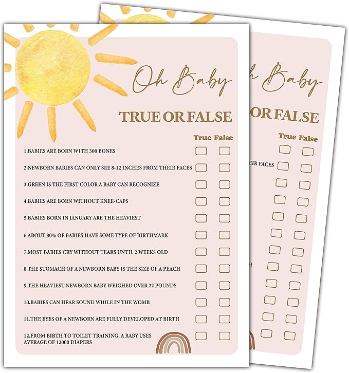 YSTEP Boho Sunshine 30 Oh Baby True or False Game Cards by YSTEP
