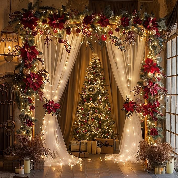 Tulle Backdrop Curtains with Lights String White 10FT X 8FT Sheer Curtain with - Image 6