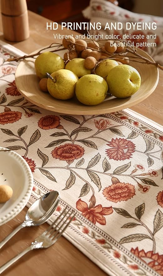 ISAENNE Designer Elegant Linen Table Runner 102 Inches Long, Vintage Orange - Image 4