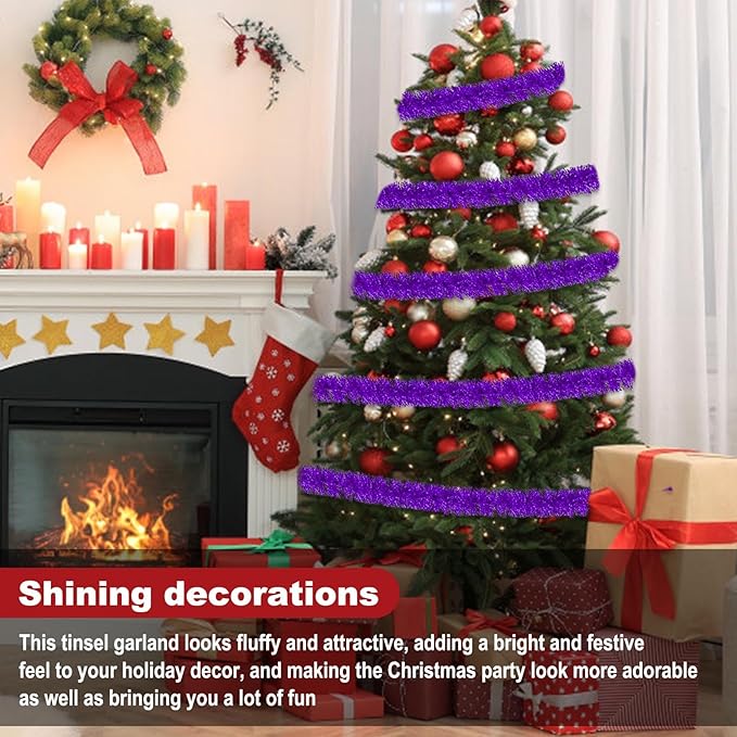 50 Feet Purple Christmas Tinsel Garland, Metallic Foil Twist Garland Wall - Image 4