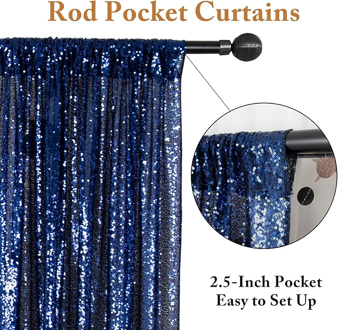 ShiDianYi Navy Blue Sequin Backdrop Curtain 10FTX10FT Photo Backdrops Shimmer - Image 3