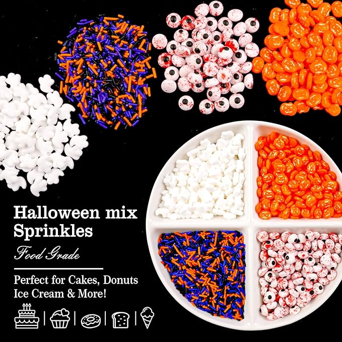 Halloween Sprinkles for Cake Decorating, Edible Candy Eyeballs, Pumpkin Sugar - Image 5