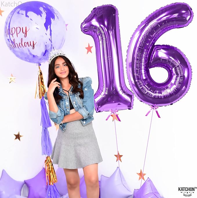 KatchOn, 40 Inch | Mylar 16 Balloon Numbers Purple - Image 3