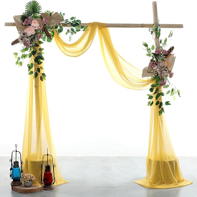 VDS Pack of 3 Panel Wedding Arch Draping Fabric Sheer Chiffon Fabric Drapery - Image 2