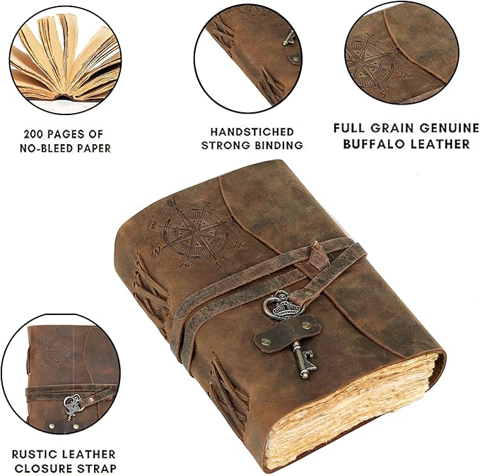 cuero Compass Vintage Leather Journal Antique Handmade Bound Journal - Image 6
