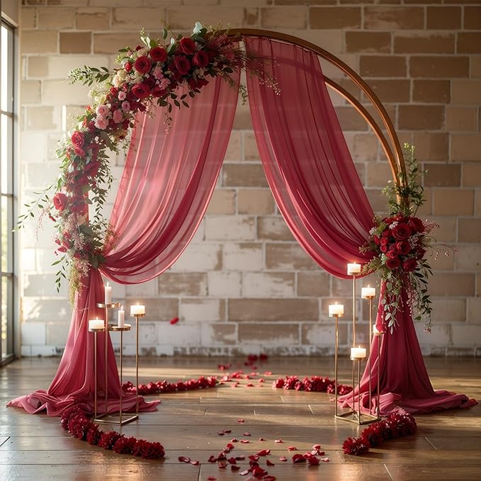 Wedding Arch Draping Fabric, 2 Panels 18FT Burgundy Sheer Backdrop Curtain - Image 8