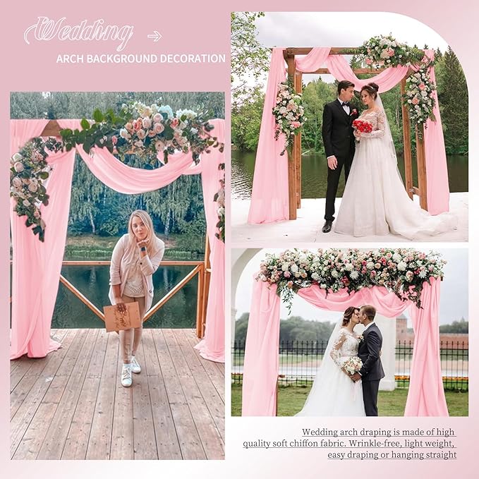 Wedding Arch Draping Fabric, 1 Panels 28" x20ft Pink Sheer Chiffon Curtain - Image 6