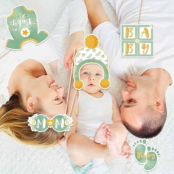 Sage Green Baby Shower Party Photo Booth Props 25PCS Greenery Baby Shower Props - Image 3