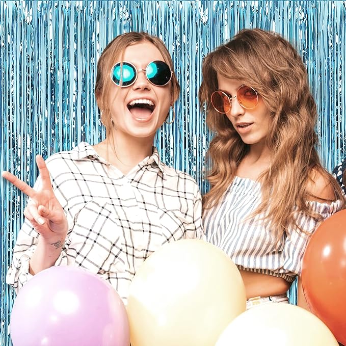 3 Pack Light Blue Foil Fringe Curtain Backdrop, 3.28Ft x 8.2Ft Metallic Tinsel - Image 6