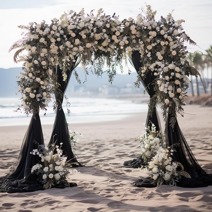 Wokceer Black Wedding Arch Draping Fabric Backdrop 4 Panels 28.7" X 20FT Sheer - Image 7