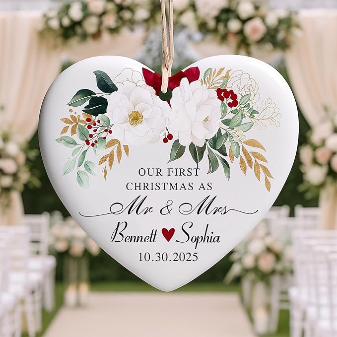 Love Signal Personalized Married Ceramic Ornament, Our First Christmas As Mr by LoveSignal