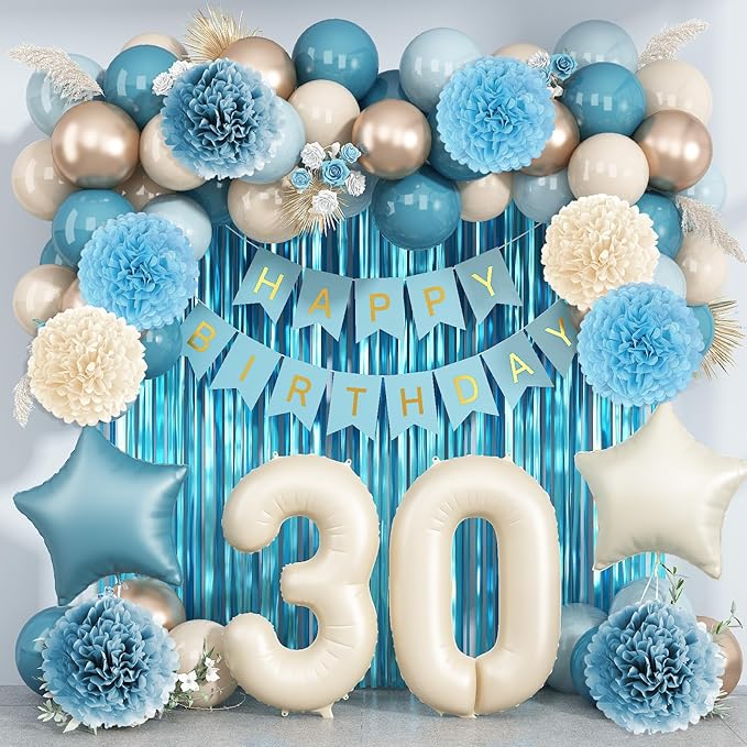 Dusty Blue 30th Birthday Party Decorations by KAINSY
