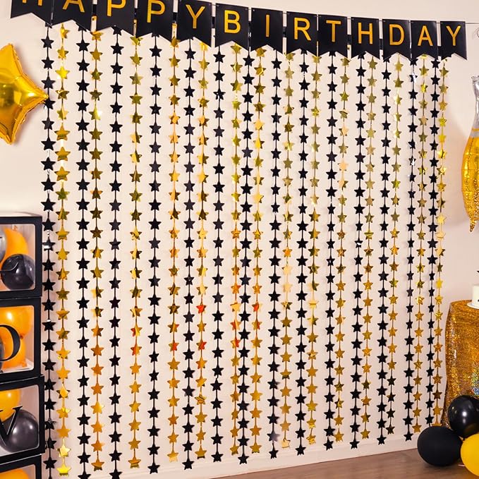 LOLStar Black and Gold Star Birthday Party Decorations 2Pack 3.3X6.6 ft Golden - Image 9