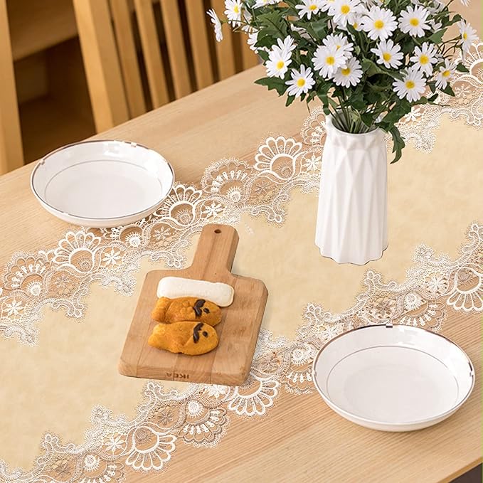 Vintage Lace Dining Table Runner, Small Macrame Coffee Table Runners 48 inches - Image 3