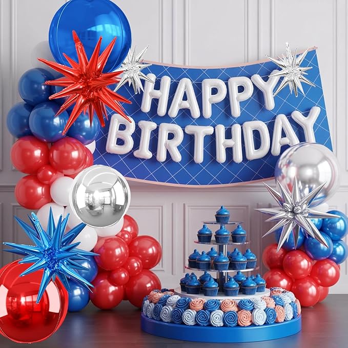 6Pcs Red Blue Silver Foil Balloons, 22Inch Blue Red Silver 4D Round Ball - Image 4