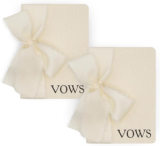 Cream Embossed Slim Vow Books w/Ribbon - Image 8