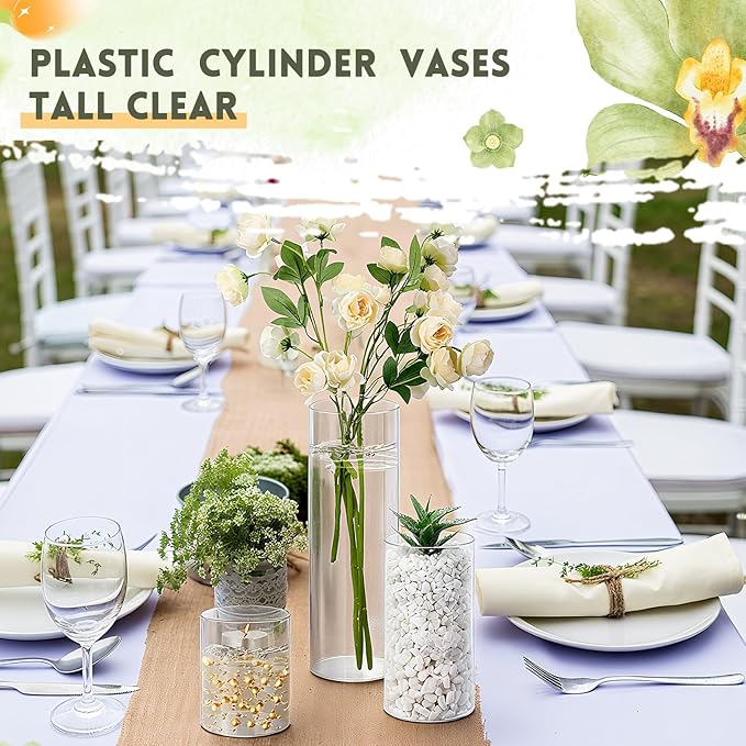 Nuogo 12 Pcs Plastic Cylinder Vases Tall Clear Flower Vases - Image 4