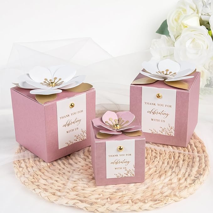FEIYI 20 PCS Favor Boxes, 3 In 1 Dusty Rose Candy Boxes - Image 7