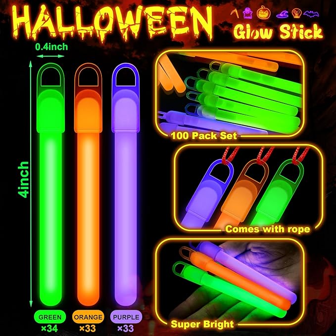 Lewtemi 4" or 6" 100 Pack Bright Glow Sticks Bulk, Glow in The Dark Party - Image 2