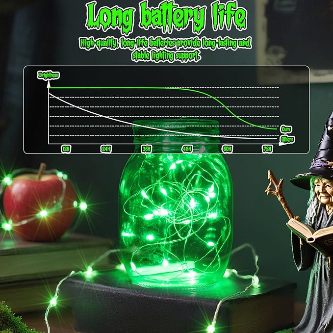 TingMiao Halloween Green Fairy Lights Battery Operate, 7.2ft 20 LEDs String - Image 4