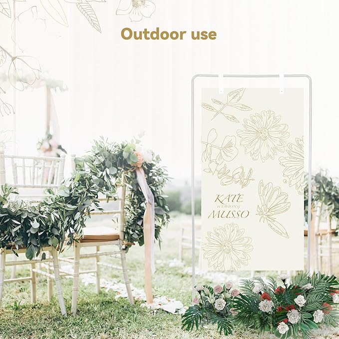 Wedding Sign Holder, Adjustable Welcome Sign Stand w/ Leather Hanging Strap - Image 3