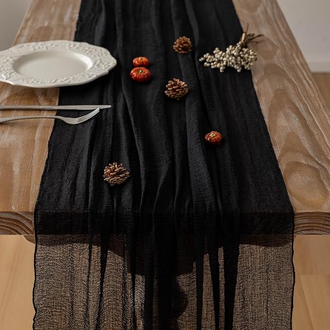 Black Table Runner Cheesecloth Gauze Rustic Premium Cotton Cheese Cloth Table - Image 2