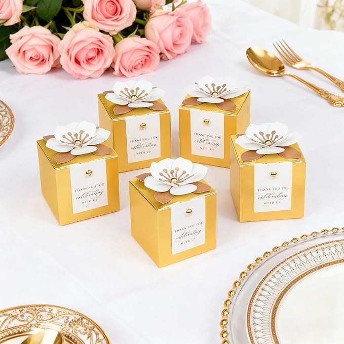 FEIYI 20 PCS Candy Boxes, 3 In 1 Gold Favor Boxes - Image 6