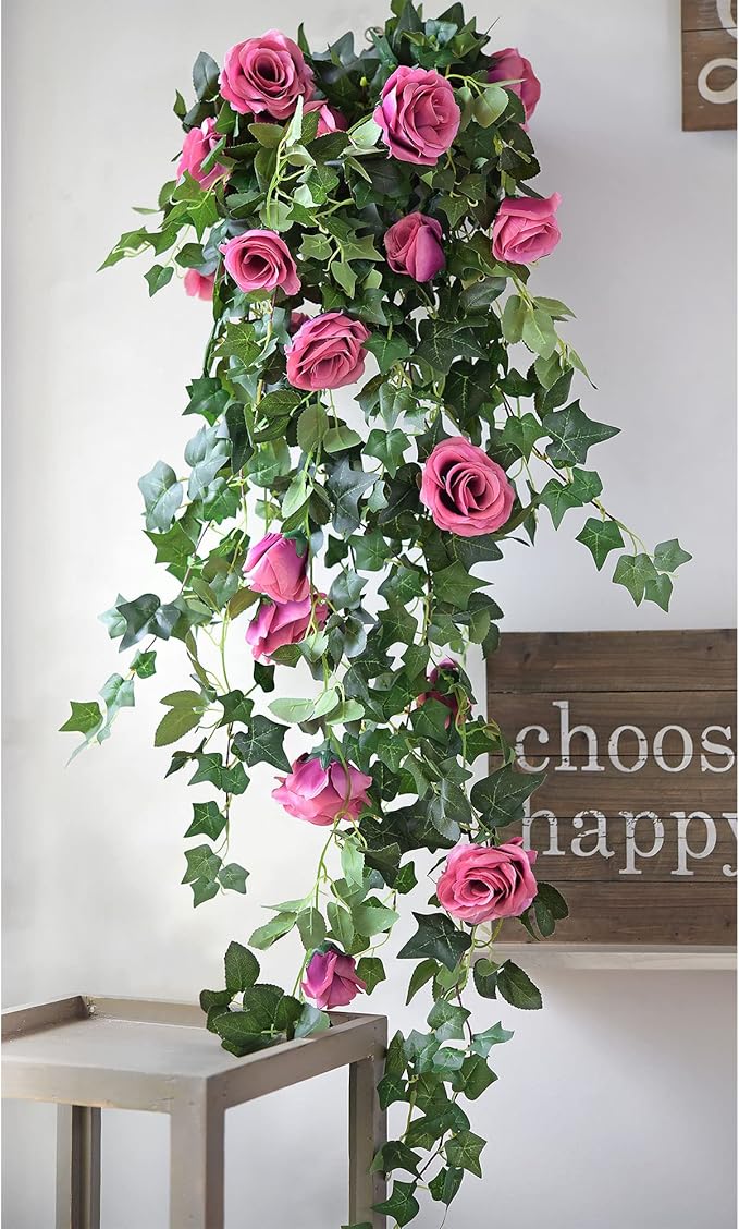 FiveSeasonStuff 29 Ft 4 Pack Rose Silk Flower Garland Artificial Flowers - Image 5