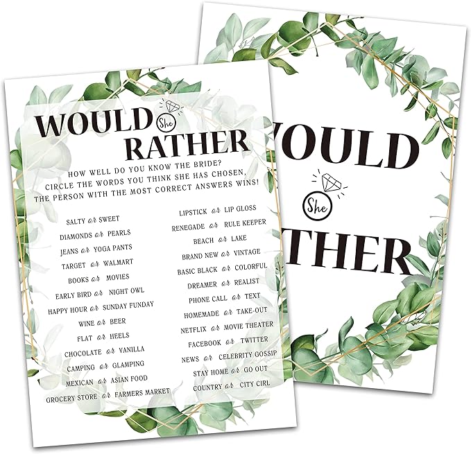 Bridal Shower Game Cards, Would She Rather Game, Tropical Jungle Theme by Huastatewolf