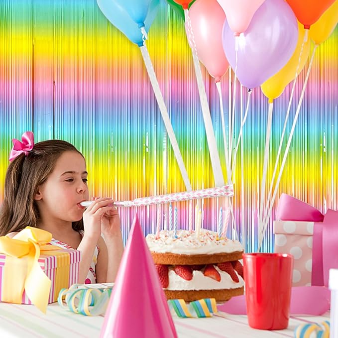 3 Pack Backdrop Pastel Rainbow Foil Fringe Backdrop Curtains Dance Party - Image 8