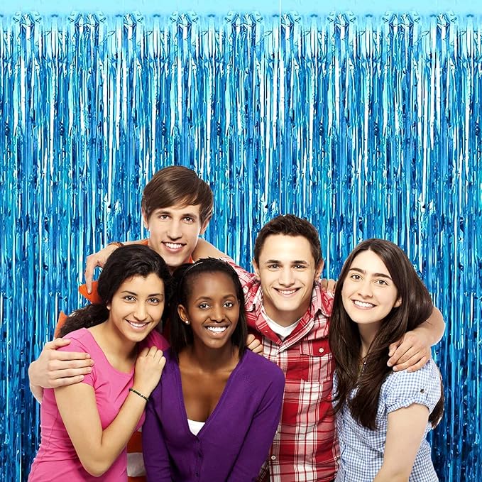 4 Pack Lake Blue Foil Fringe Curtain Backdrop, 3.3Ft x 9.8Ft Metallic Tinsel - Image 5